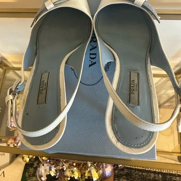 Prada White Slingback Heels with Bow Detail - Picture 7 of 8